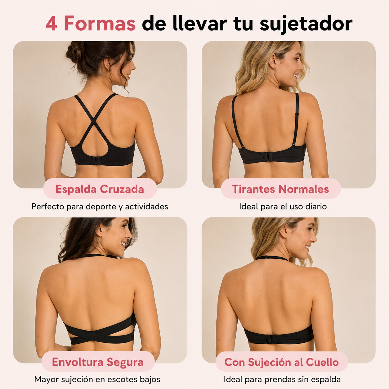 Sujetador 4 en 1 - Modo espalda cruzada y halter
